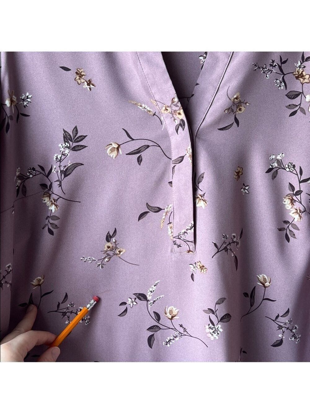 Hilary Radley Mauve Floral Long Sleeve Blouse Top - Picture 6 of 10